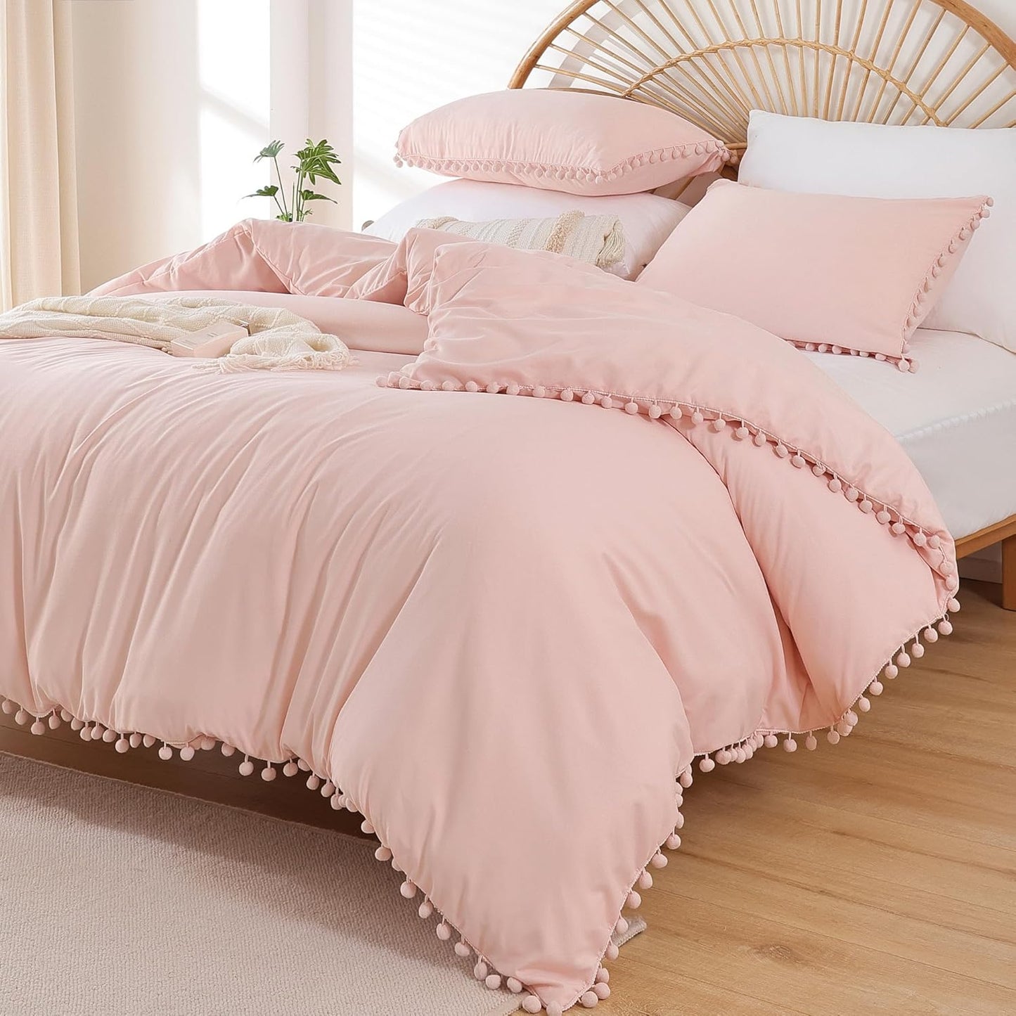 YIRDDEO King Size Comforter Set with Pom Fringe for All Seasons