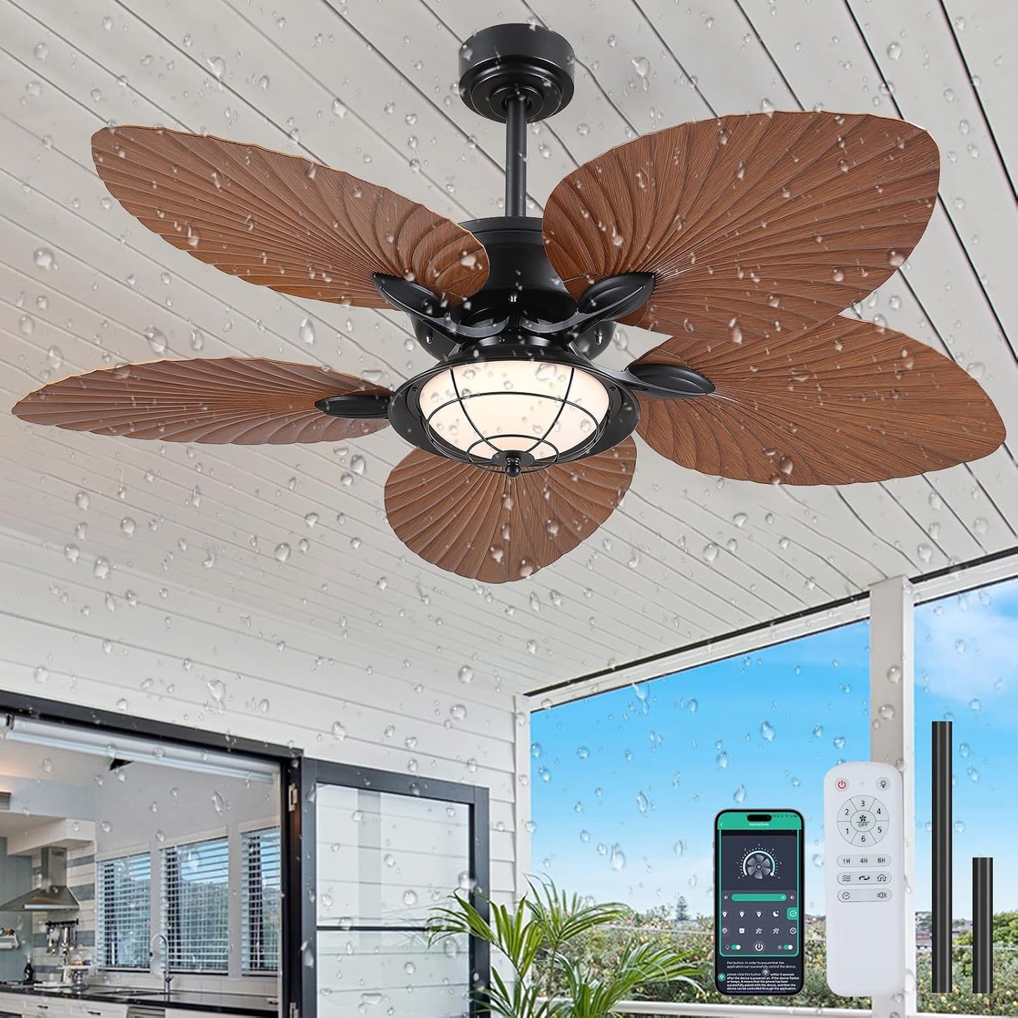 52in Waterproof Outdoor Ceiling Fan with Lights and Remote Control