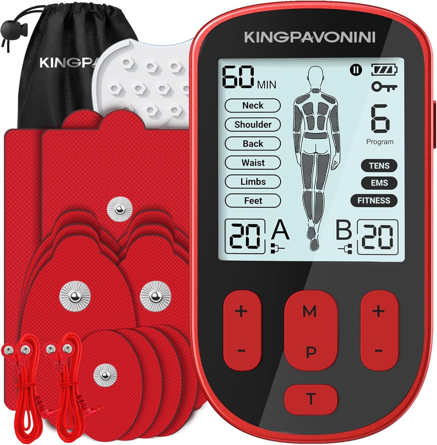 KingPavonini 3-in-1 TENS Unit Muscle Stimulator for Pain Relief