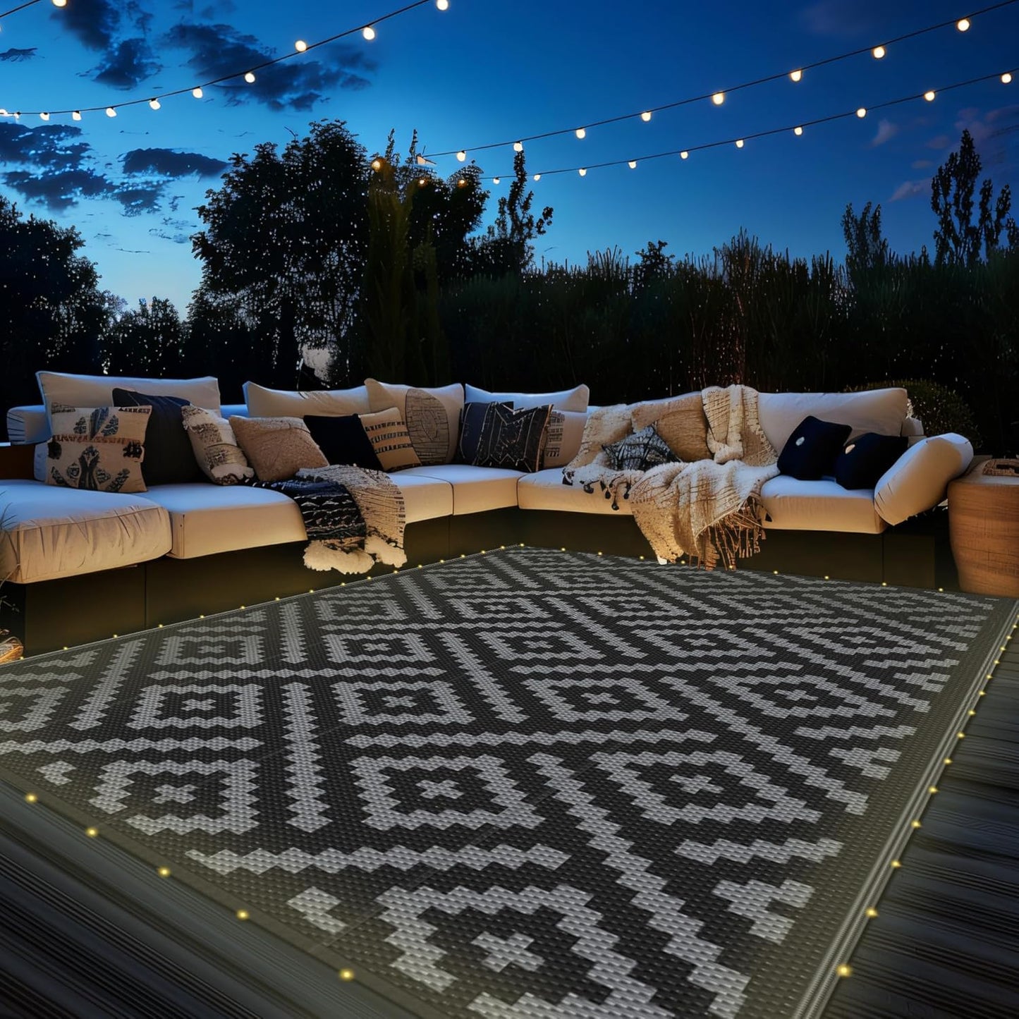 GENIMO Outdoor Rug with LED Strip Lights for Camping & Patio