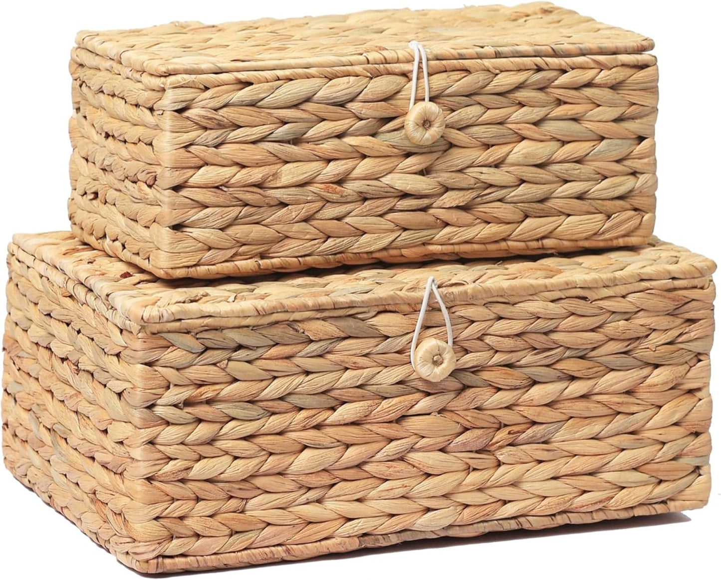 Set of 2 Rectangular Wicker Storage Bins for Home Decor