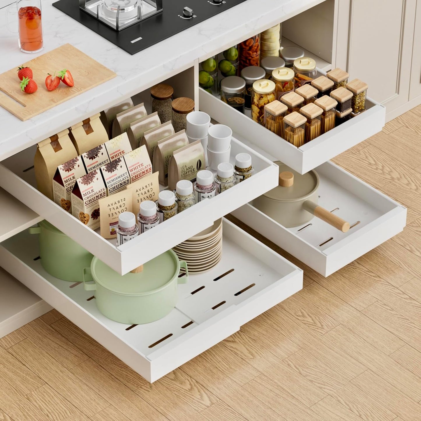 PAKETA 4 Pack Expandable Pull Out Cabinet Organizer for Easy Storage