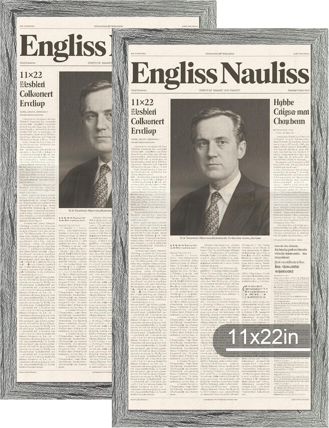 11x22 Newspaper Frame Set with Real Glass and Grey Wood Finish