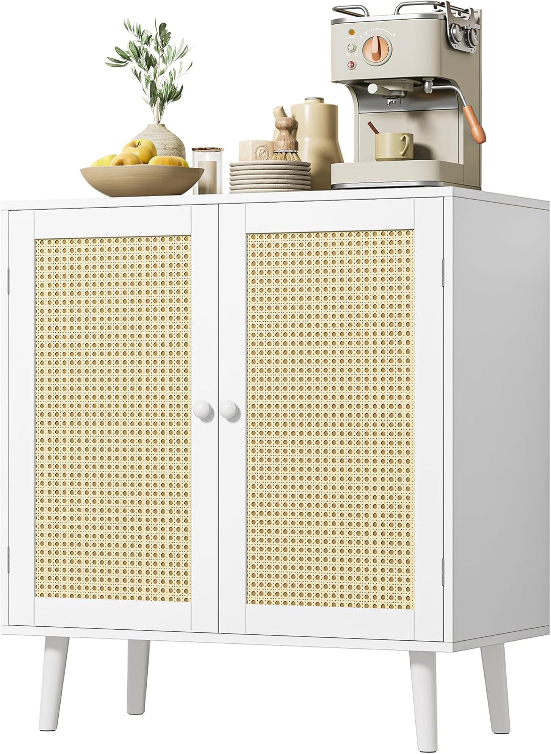 Huuger Buffet Cabinet with Rattan Doors for Modern Storage