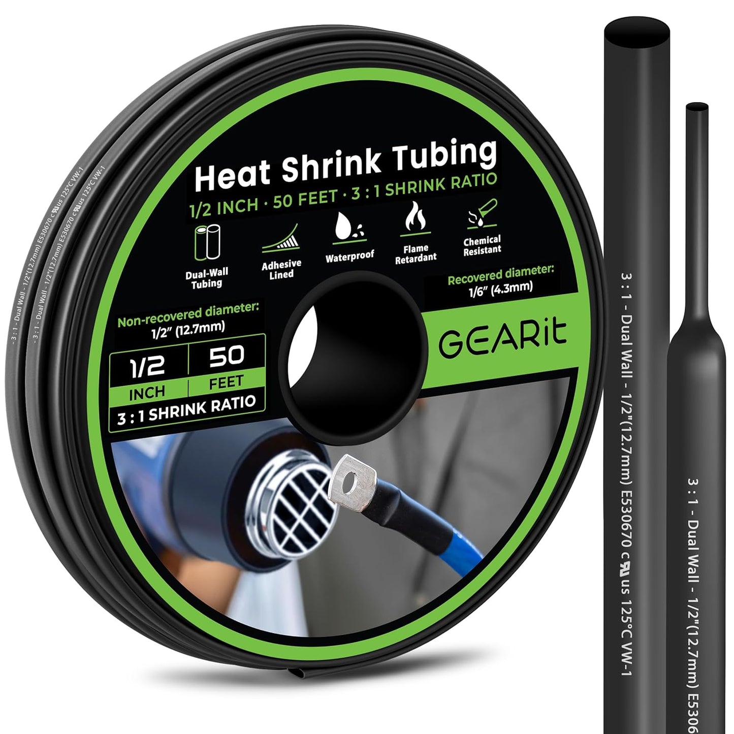 GEARit 1/2 inch Heat Shrink Tubing - Marine-Grade Waterproof Seal