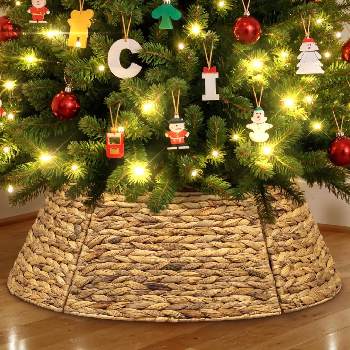 Natural Rattan Christmas Tree Collar 36 inch for Holiday Decor