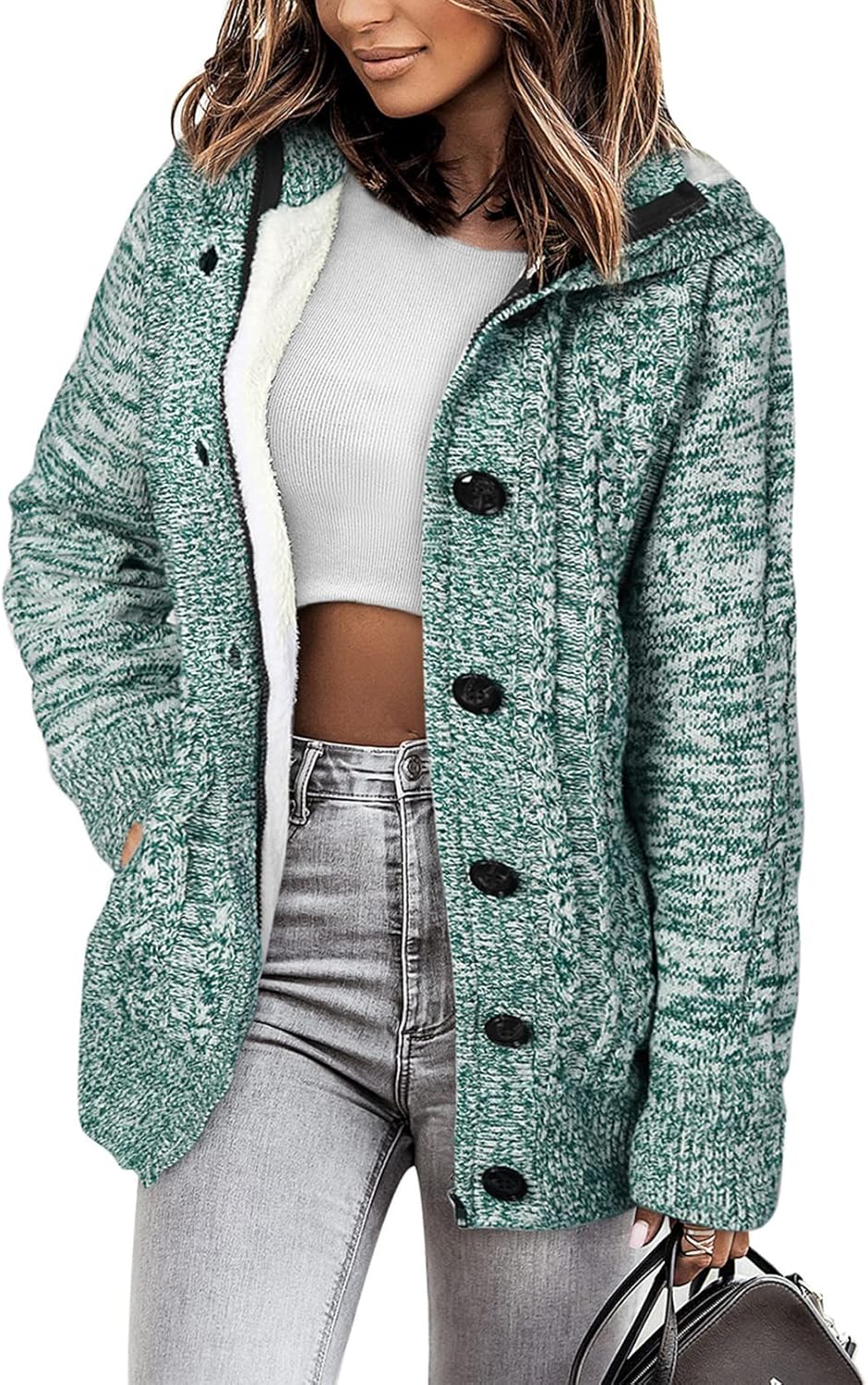 Sidefeel Women's Hooded Cardigan Sweater Coat for Winter Warmth