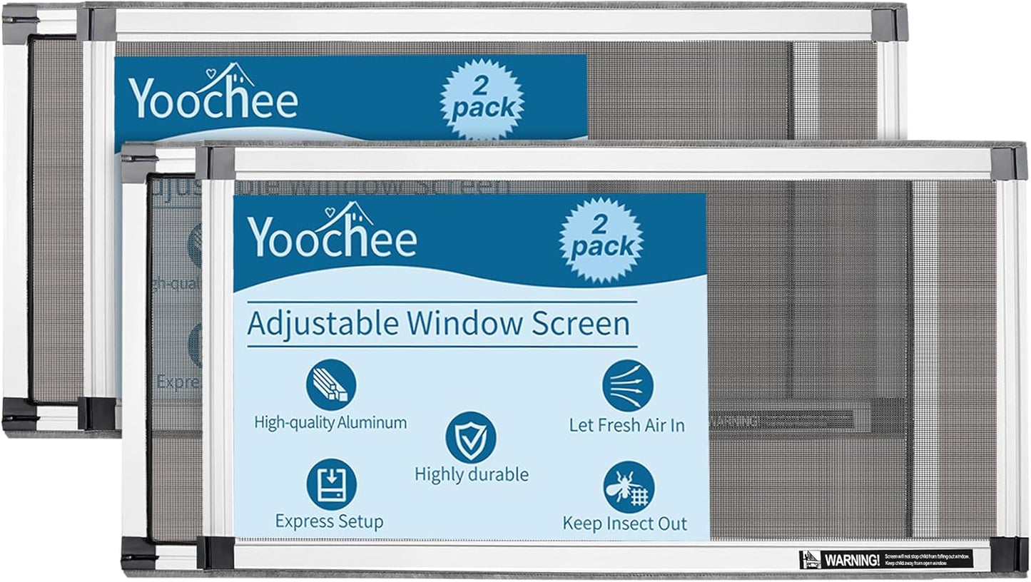 Expandable Window Screen 2 Pack Adjustable for All Windows