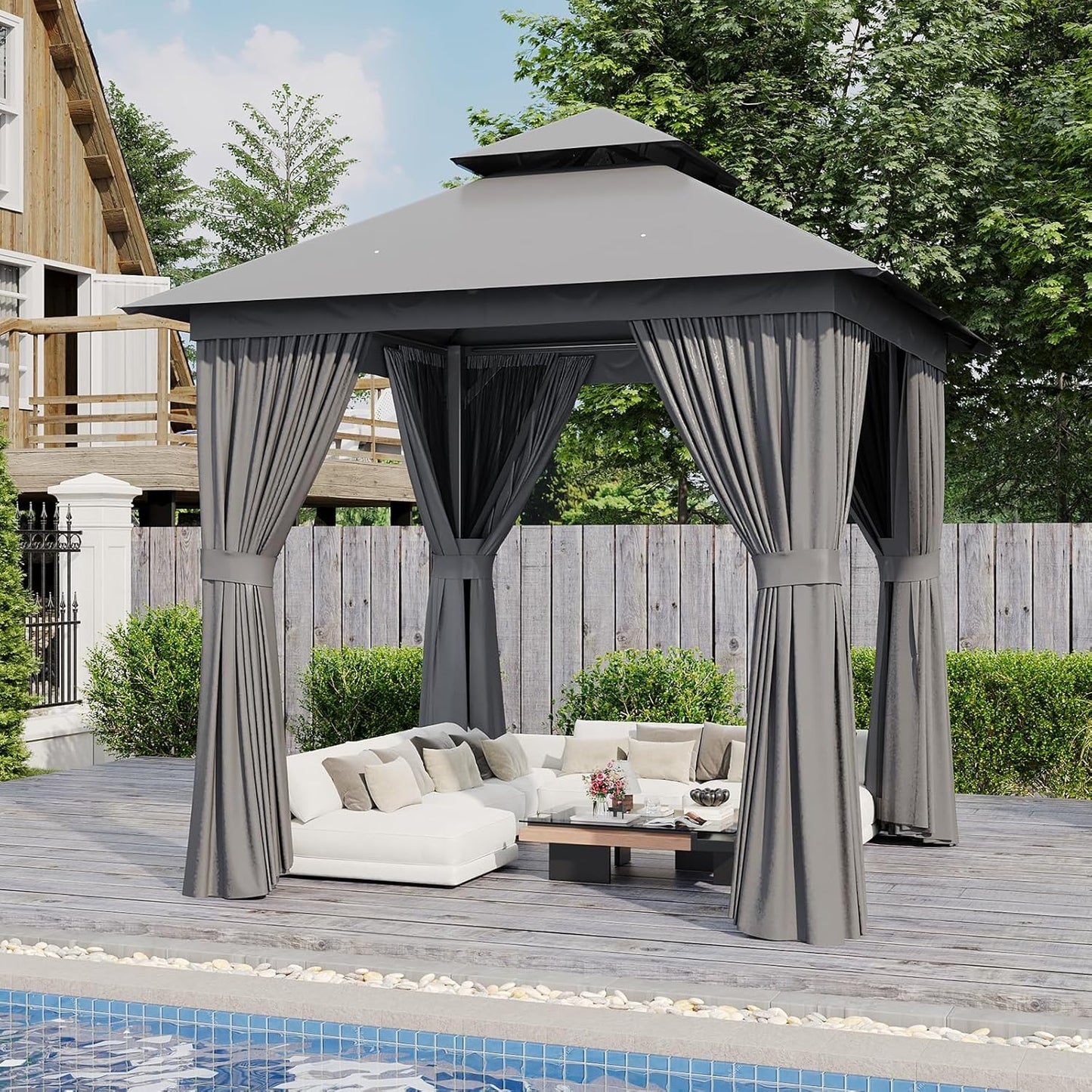 AOXUN Outdoor Gazebo for Patio 8x8 with Double Roofs and Netting