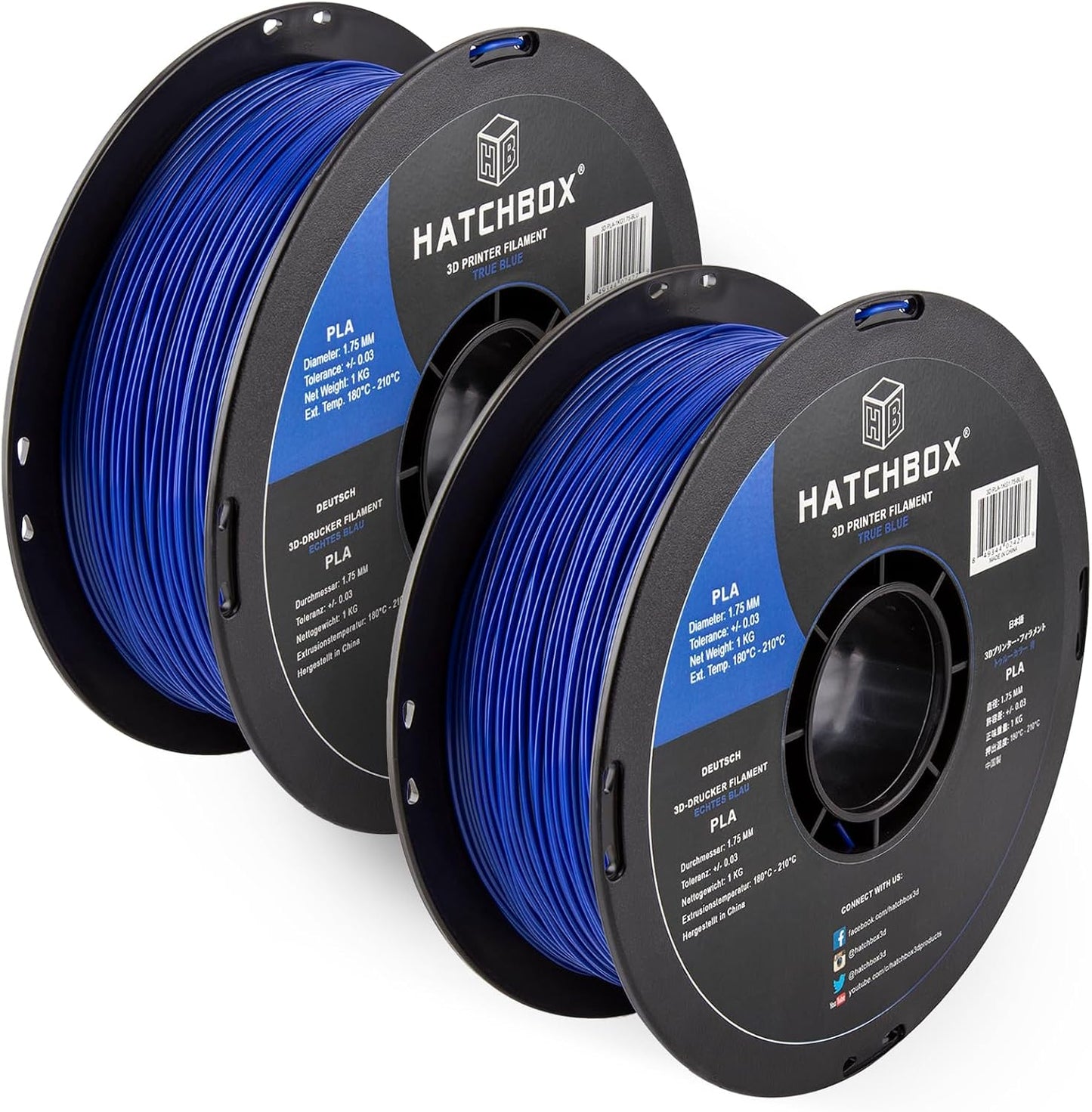 HATCHBOX 2 Pack 1KG 1.75mm PLA 3D Printer Filaments