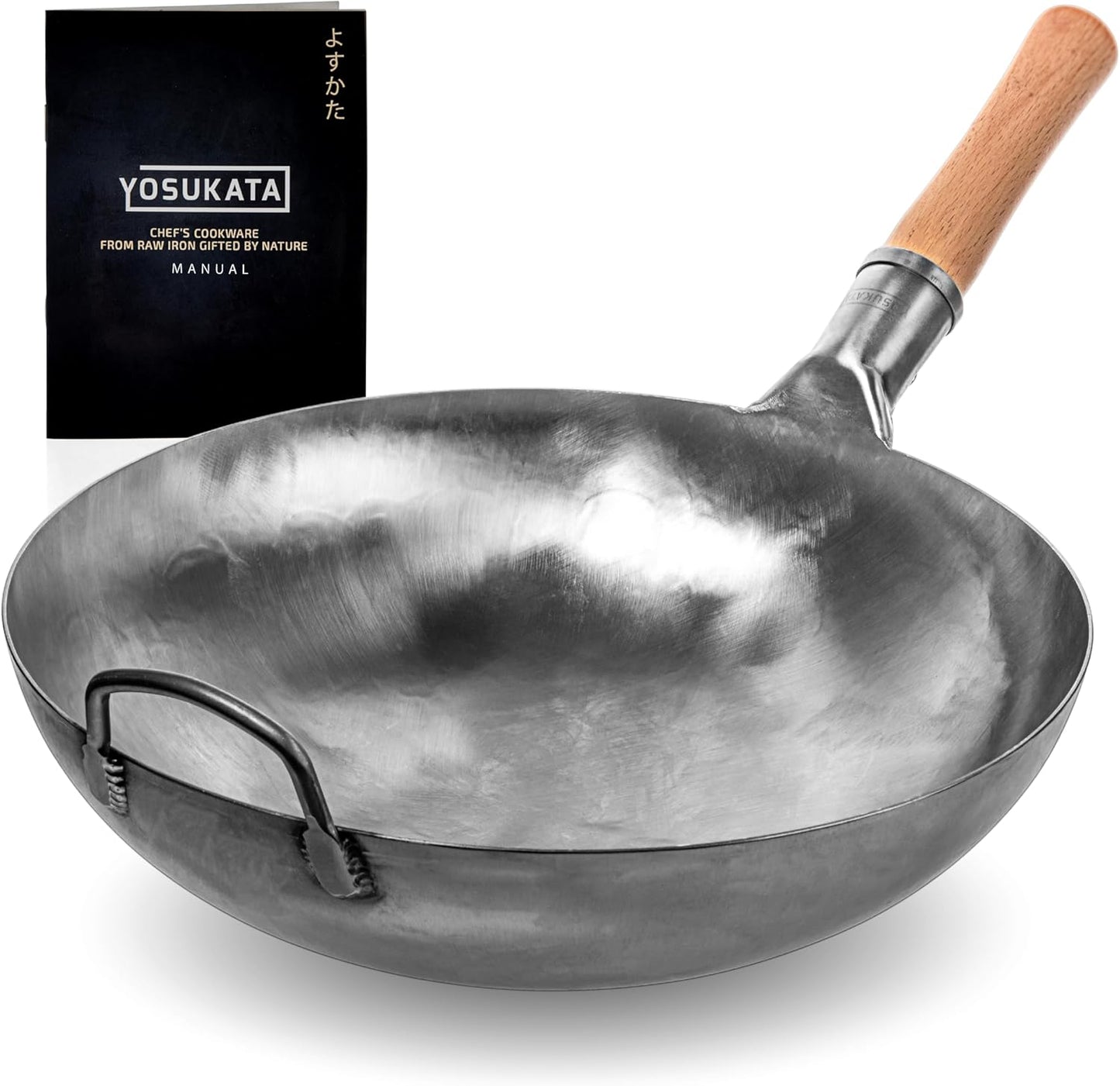 YOSUKATA 14 Round Bottom Carbon Steel Wok for Authentic Cooking