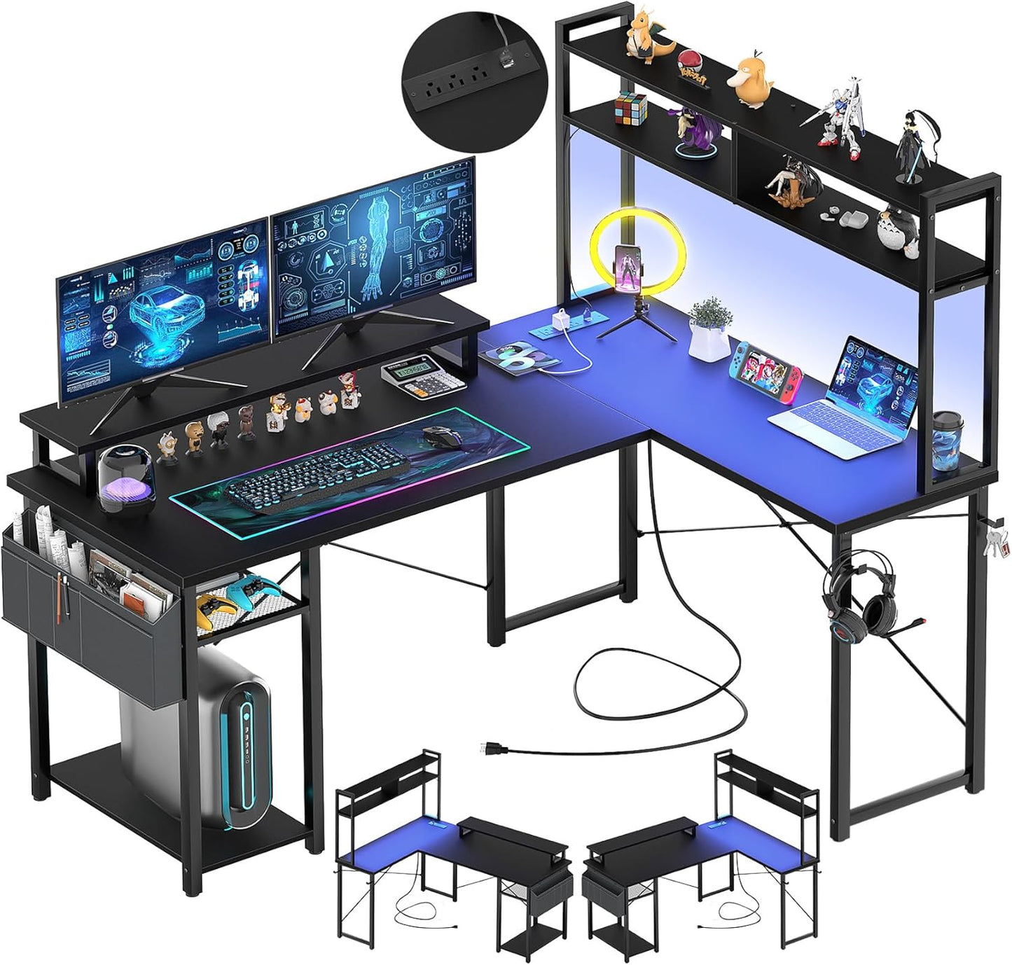 LED-Lit L-Shaped Gaming Desk for Ultimate Efficiency