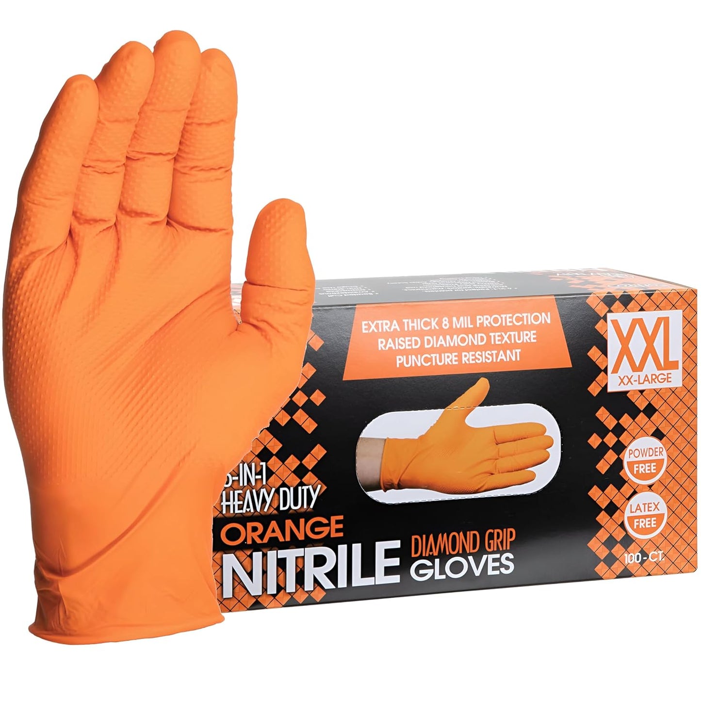 ForPro XXL Orange Nitrile Gloves, 8 Mil, Diamond Grip, Latex-Free