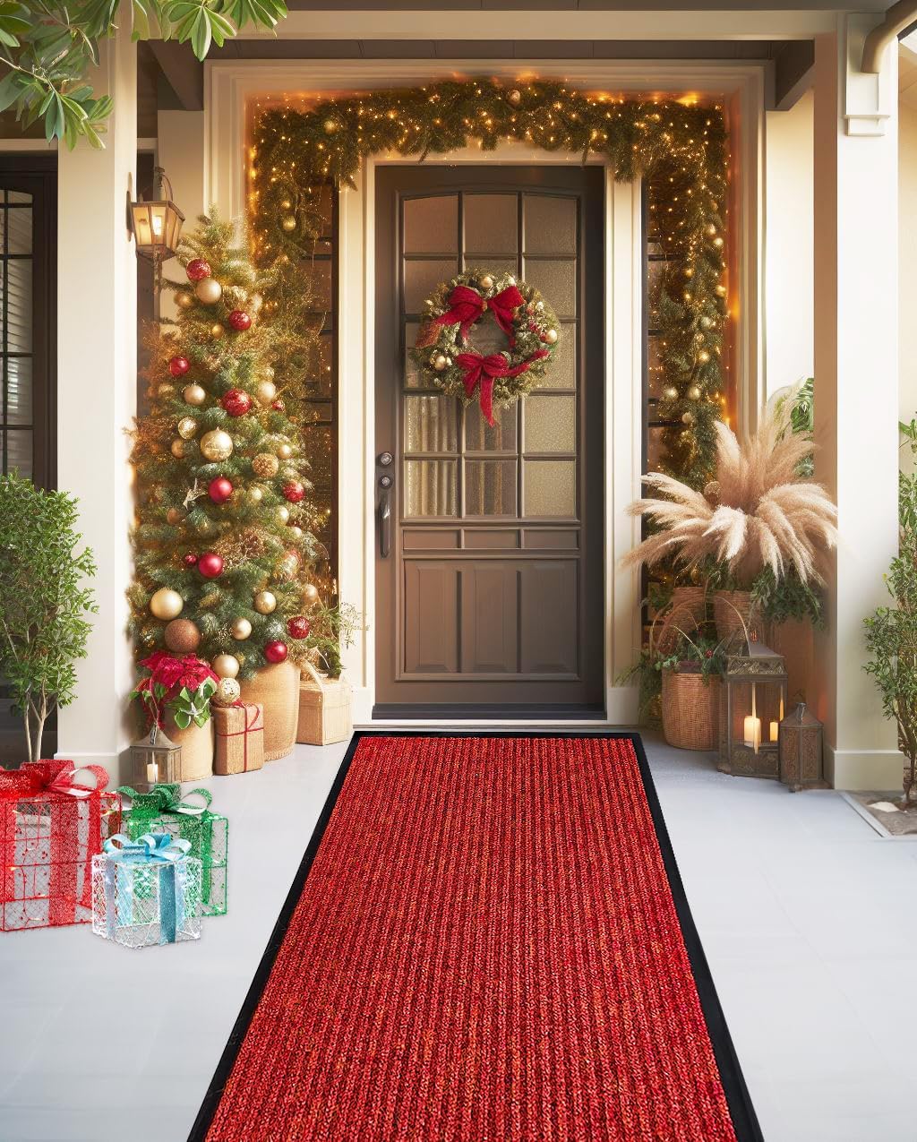 LuxUrux Striped Red Door Mat - Heavy Duty Indoor Outdoor Solution