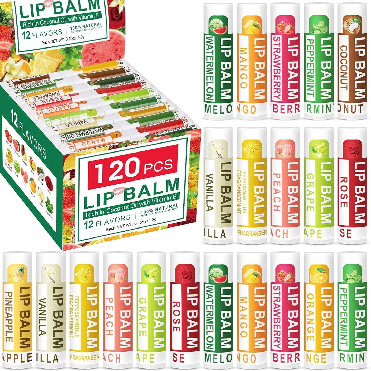 DMSKY 120 Pack Lip Balm with Vitamin E and Coconut Oil for Moisture
