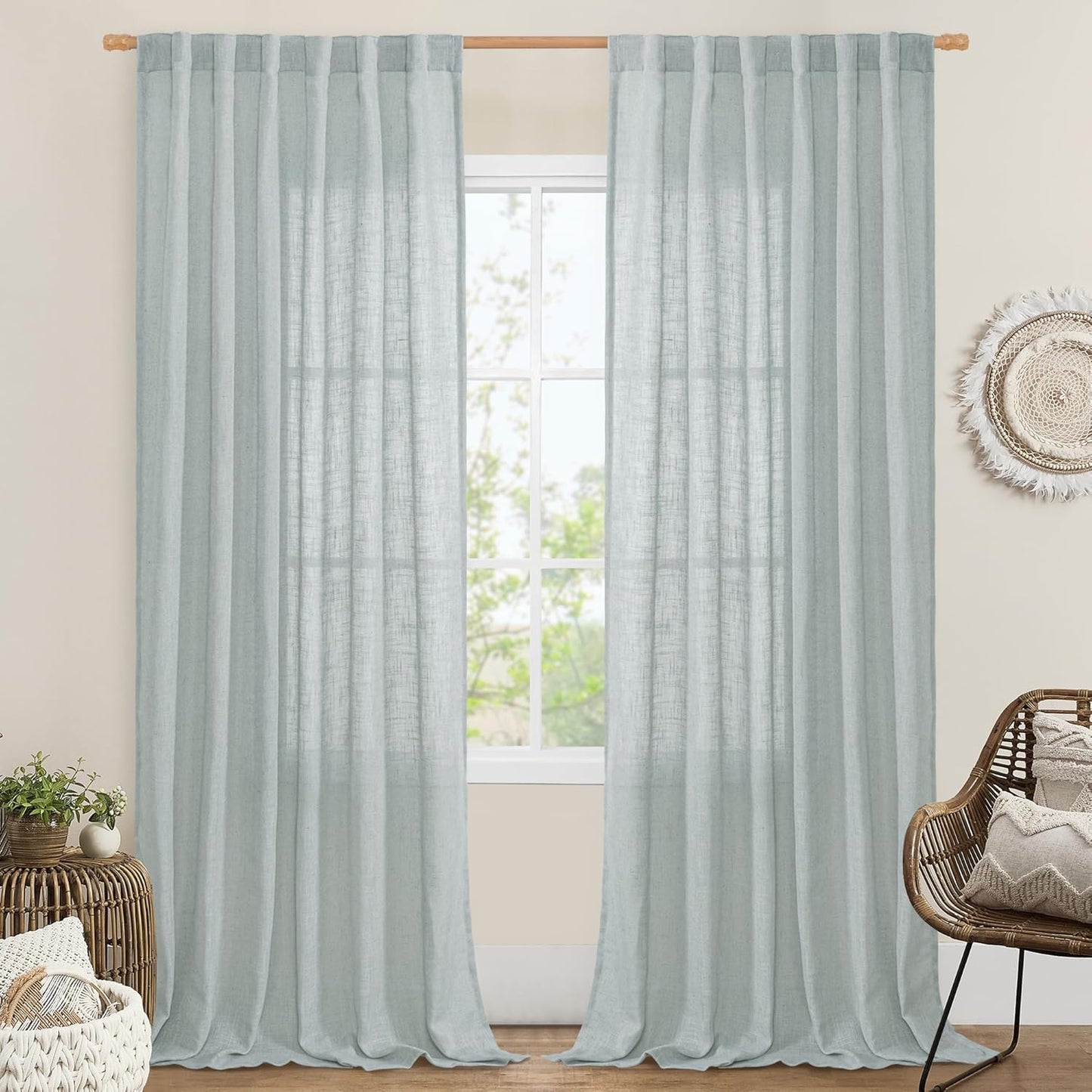 LAMIT Living Room Linen Curtains - Light Filtering Burlap Sheers