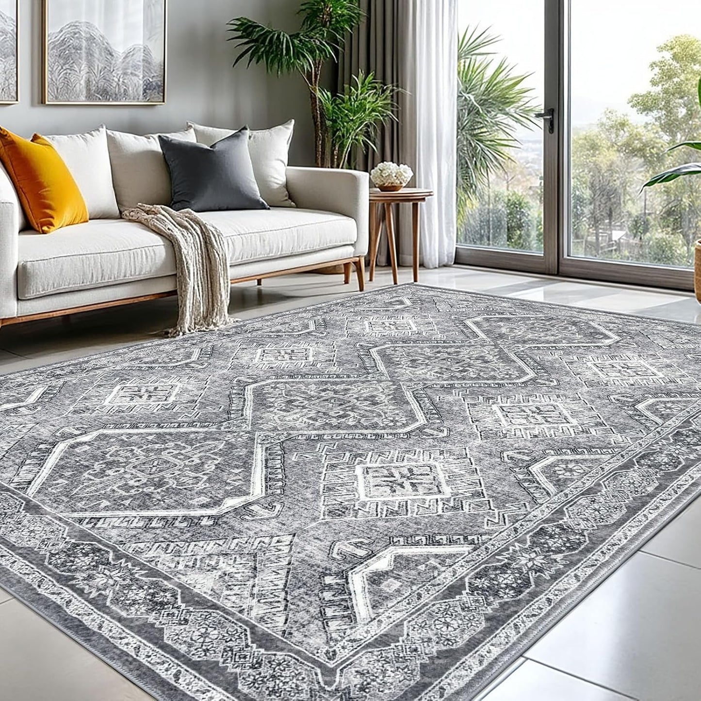 KUTA Grey Vintage Area Rugs for Living Room 8x10, Washable