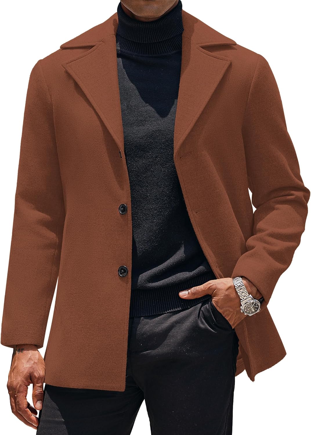 Stylish Mens Trench Coat for Winter - Notched Collar Peacoat