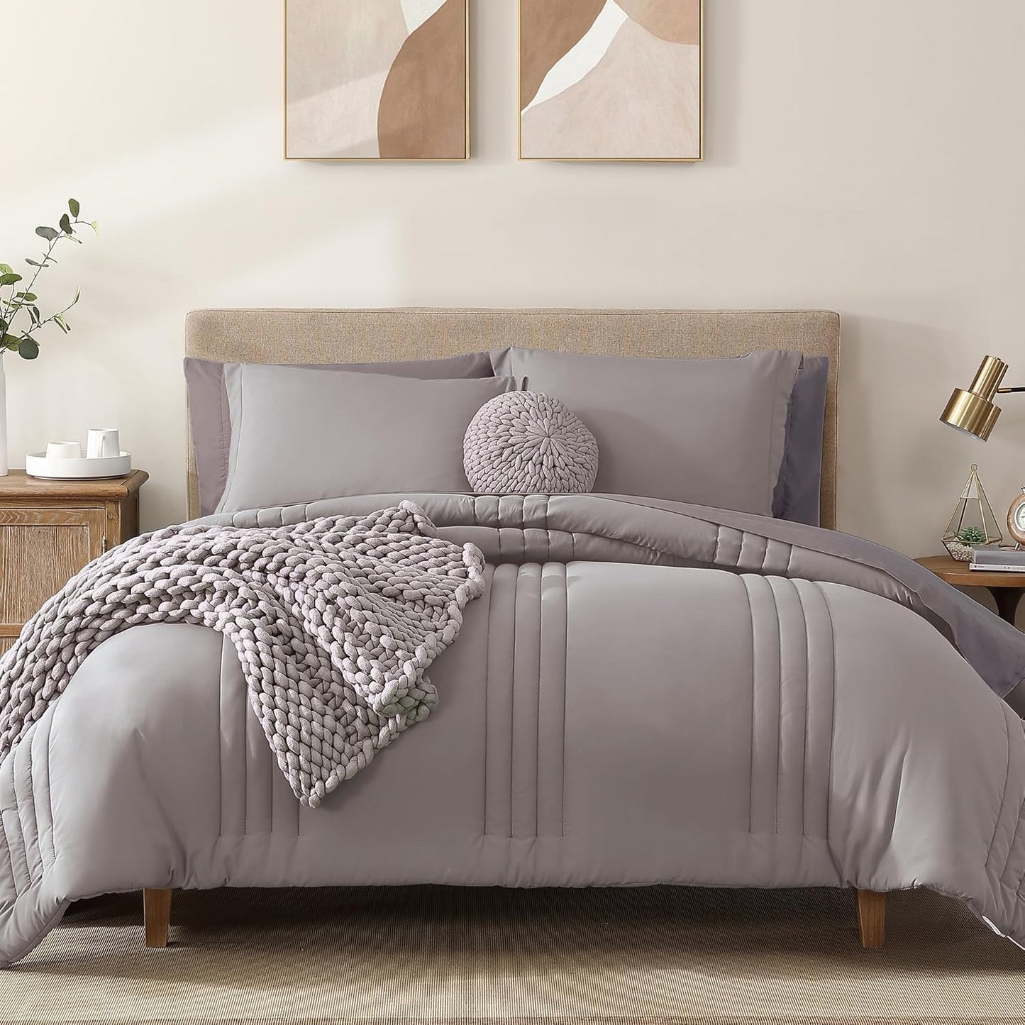 Monbix Full Comforter Set - 7 Pieces Cloud Purple Bedding