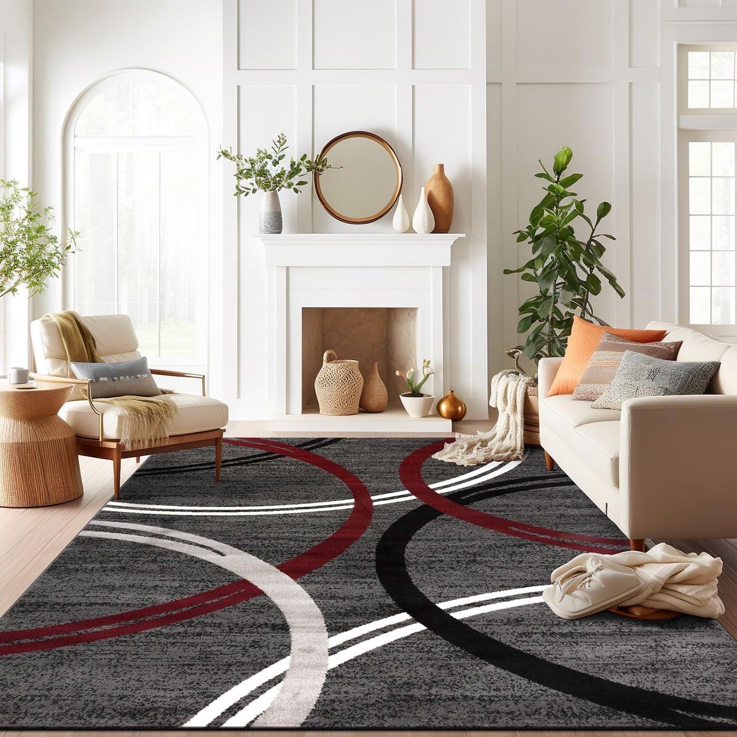 Rugshop Modern Wavy Circles Design Non-Shedding Area Rug