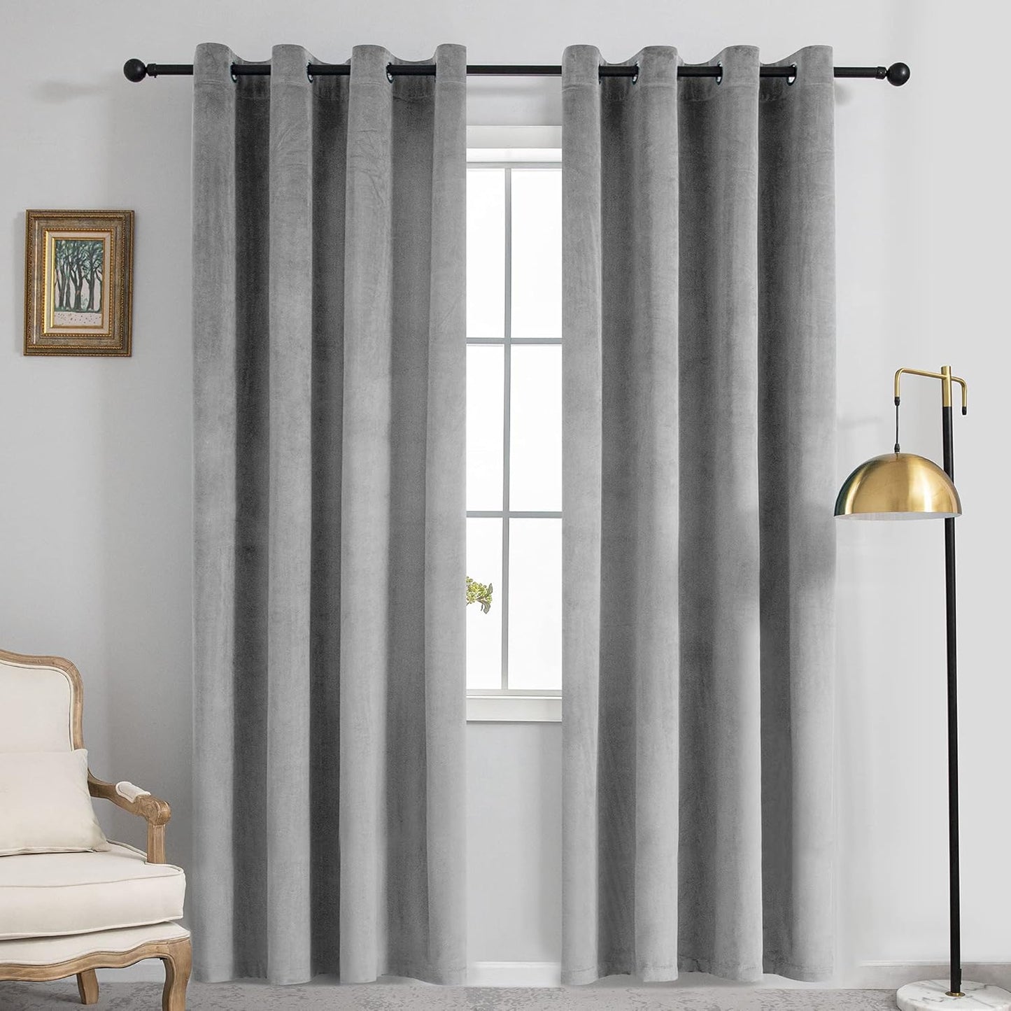 Vanasee Light Grey Velvet Blackout Curtains - Stylish 84 Long Velvet Panels