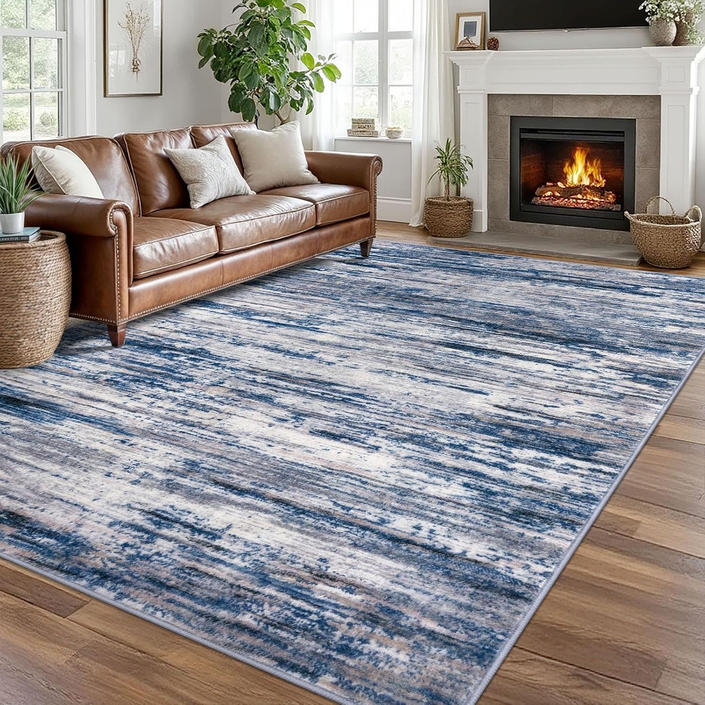 Navy Blue Gray Multi 8x10 Modern Abstract Area Rug for Home