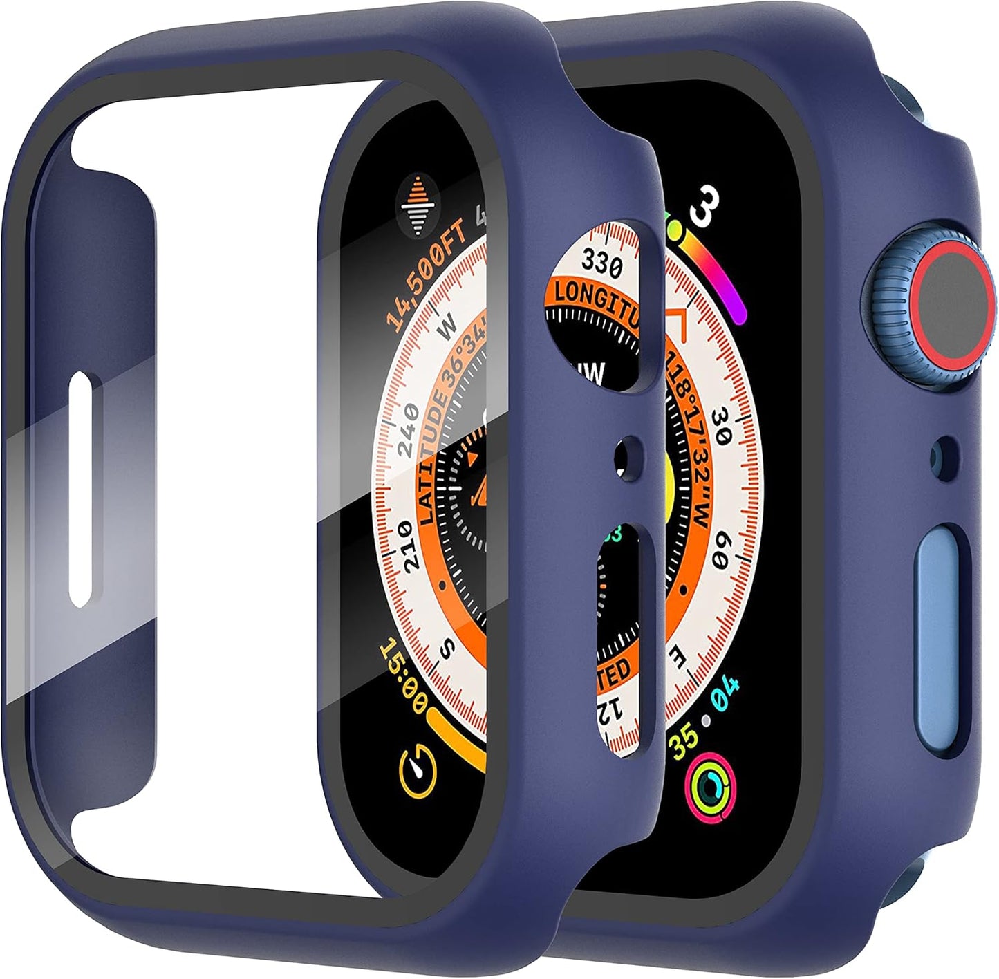 Ultra-Thin Blue Tempered Glass Screen Protector Case for iWatch 44mm - 2 Pack