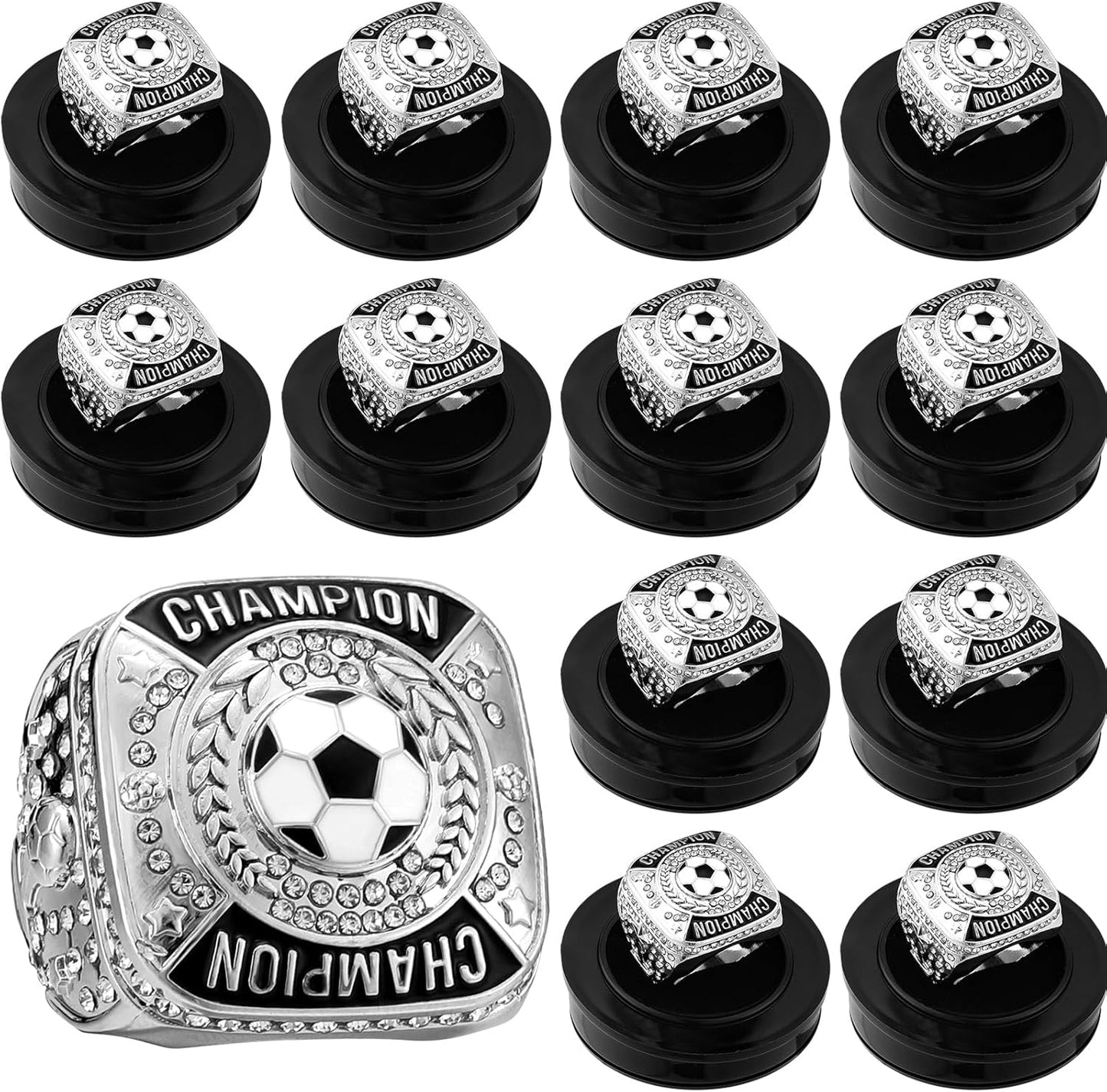 Soccer Championship Rings Set with Display Chain and Stand