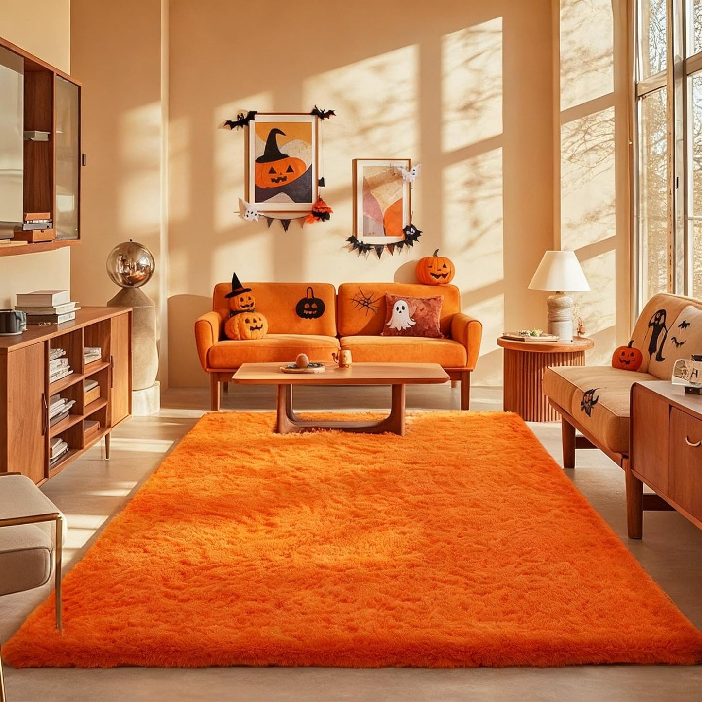 Ophanie Orange Rugs for Living Room Bedroom, 6x9 Plush Carpet