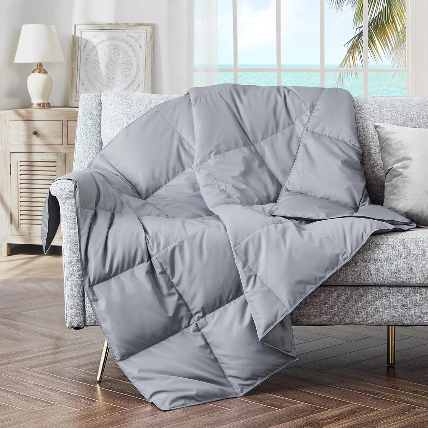 Soft Feather Down Throw Blanket for Cozy Indoor and Outdoor Use