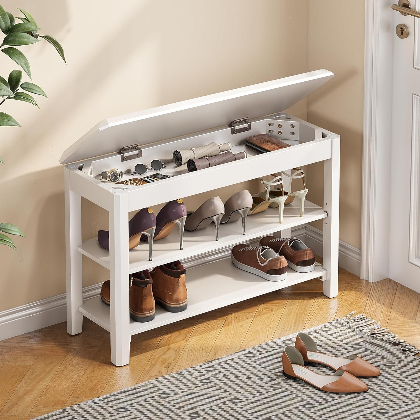 Shoe Rack Bench Seat with Hidden Storage for Entryway Style