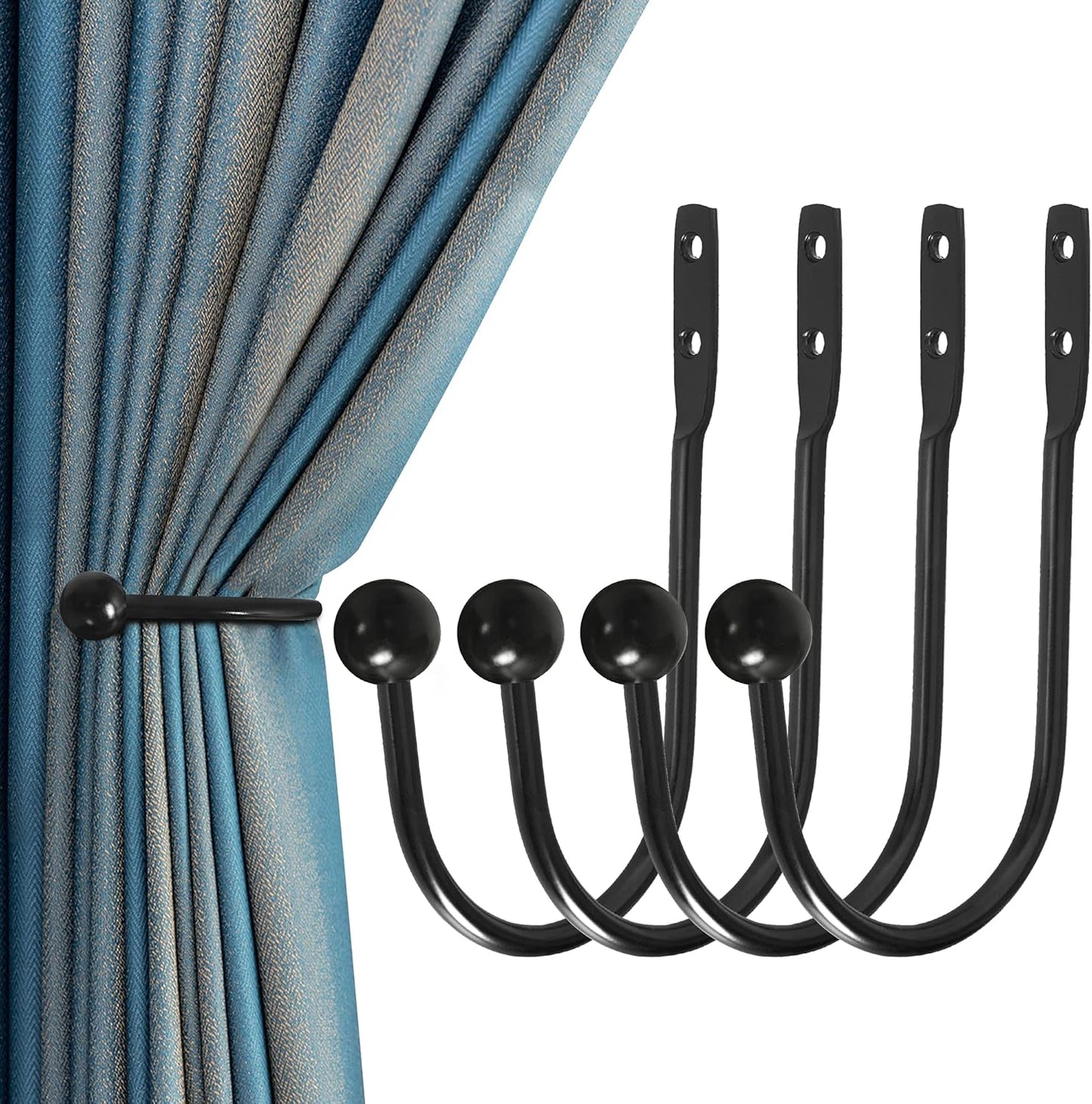 HEMOUR Black Curtain Holdbacks Set - Secure Drapes Stylishly