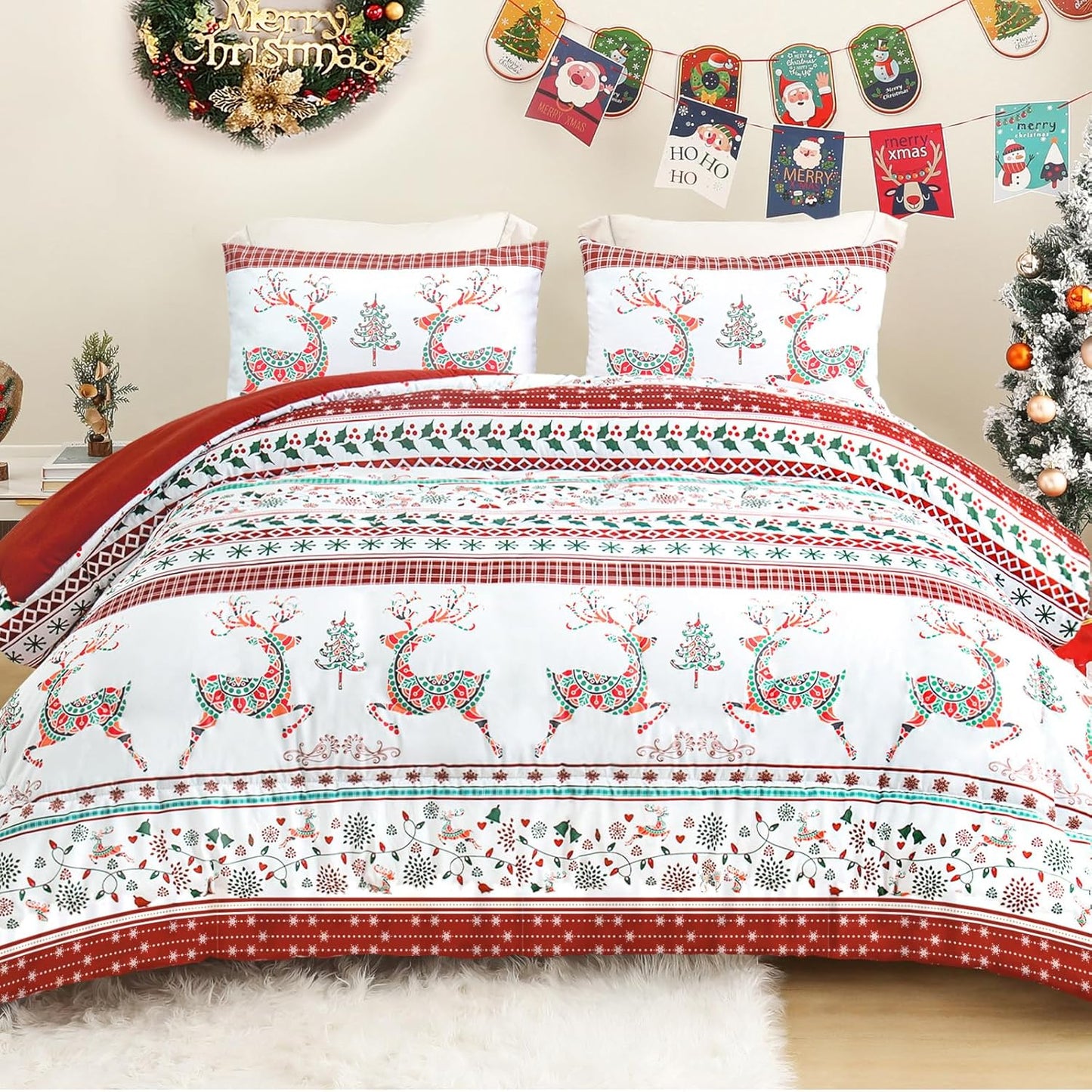 Exclusivo Mezcla Christmas King Size Comforter Set for Winter