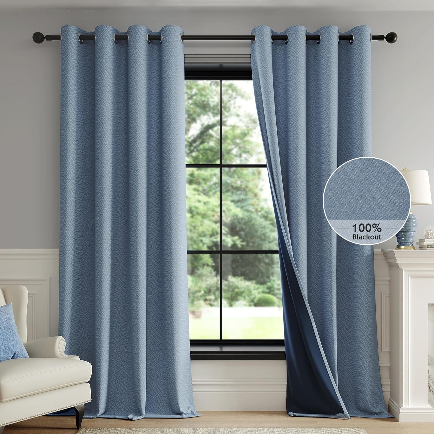 100% Blackout Curtains for Living Room - Slate Blue 108 in Panels