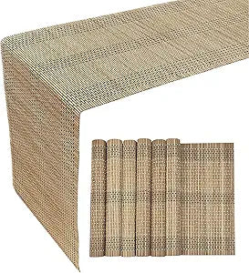 Natural Bamboo Placemat Set with Table Runner for Dining Table