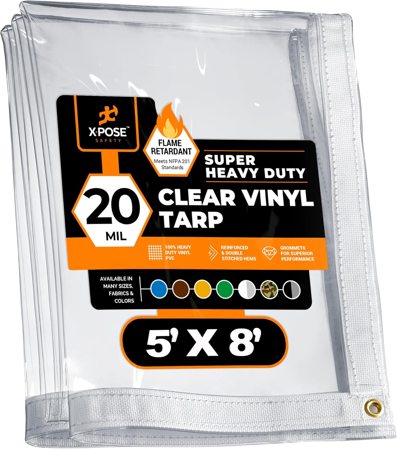 5ft x 8ft Clear Vinyl Tarp - Heavy Duty Fire Retardant PVC