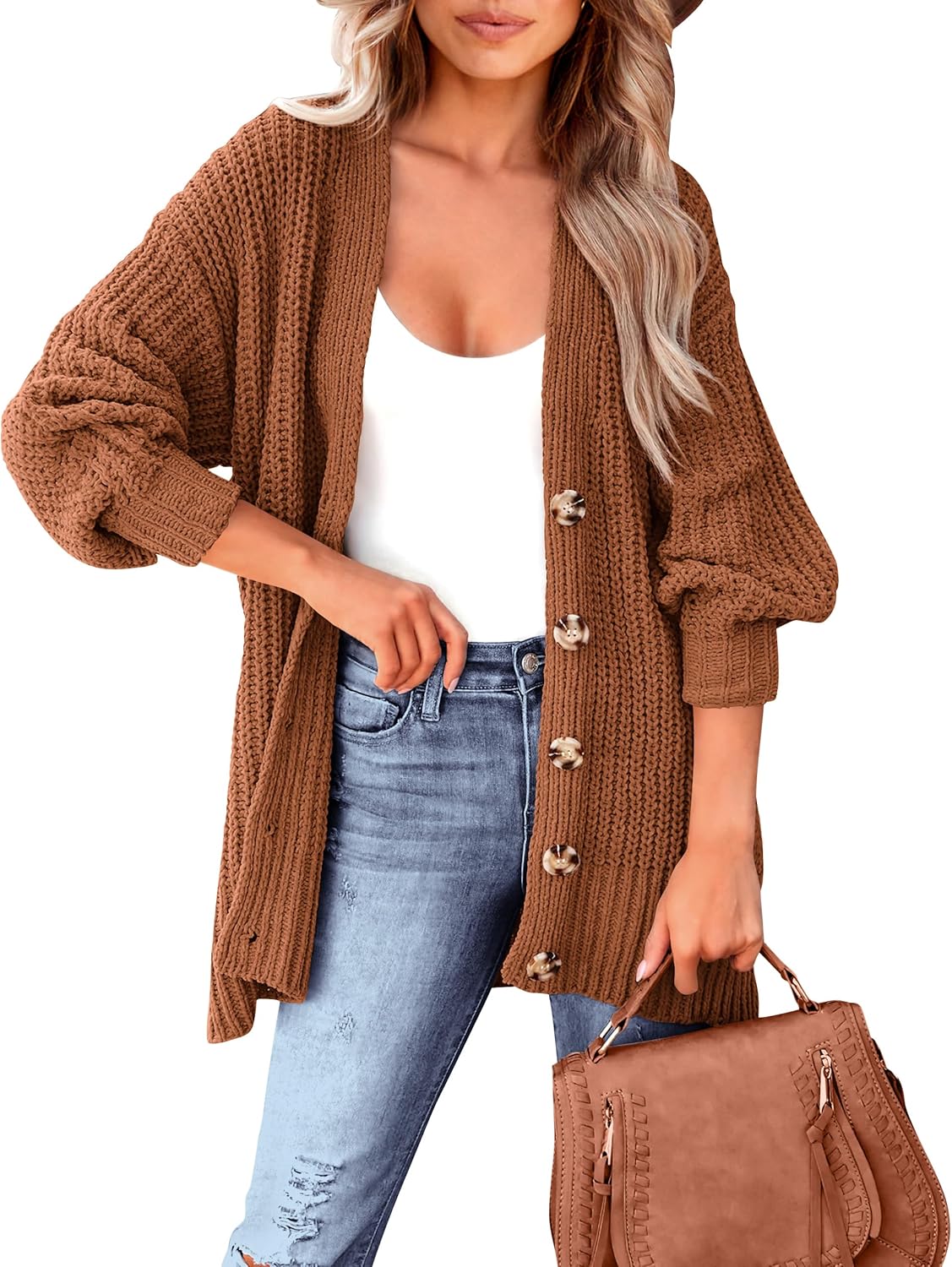 MASCOMODA Women's Long Sleeve Oversized Cable Knit Sweater Cardigan