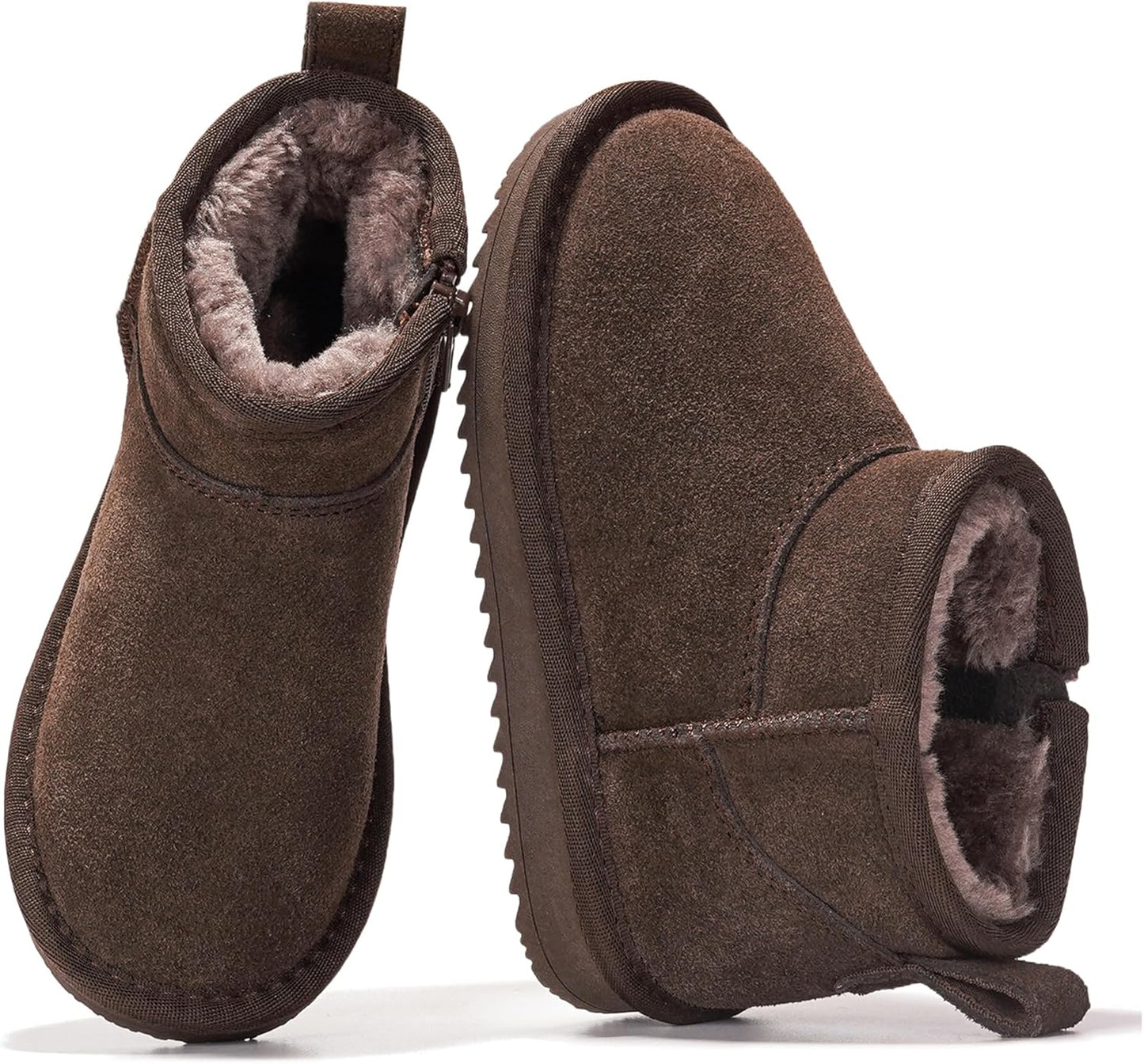 Genuine Leather Girls Boots with Cozy Fur and Memory Foam