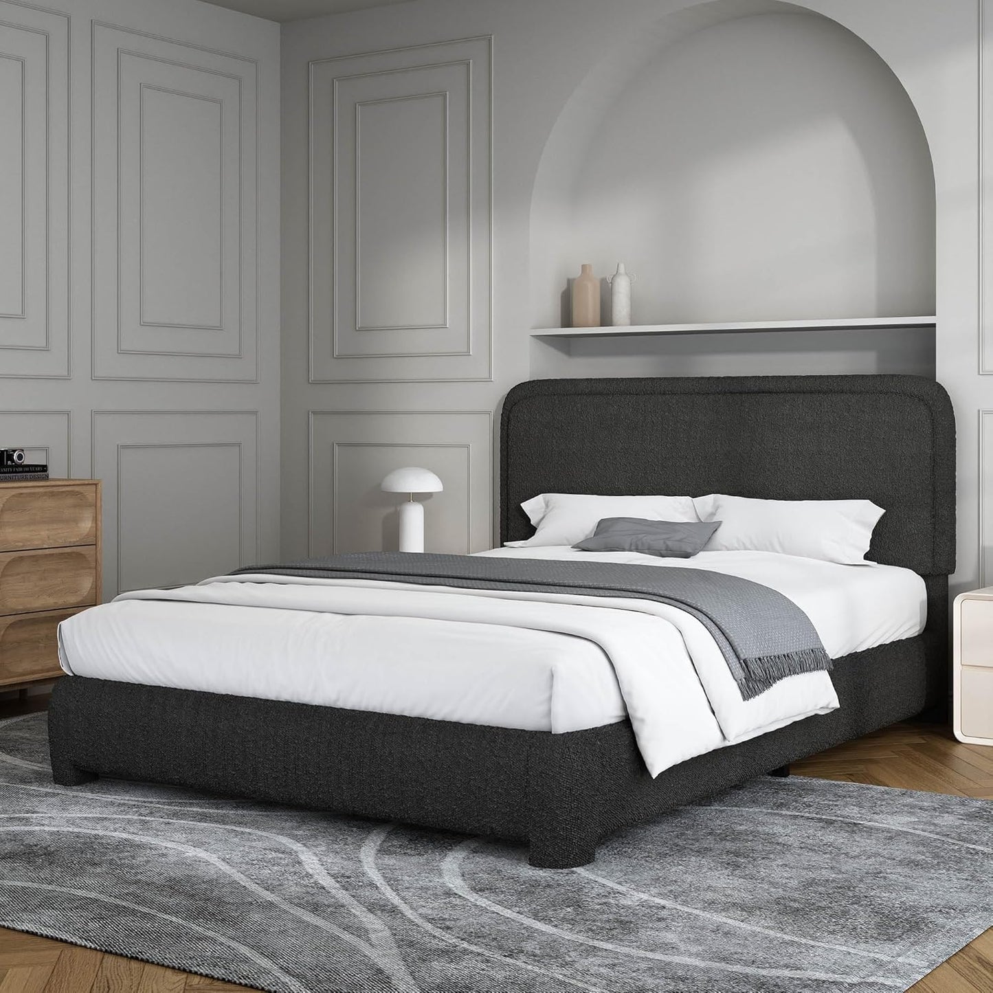 Boucle Upholstered Full Size Bed Frame with Modern Style