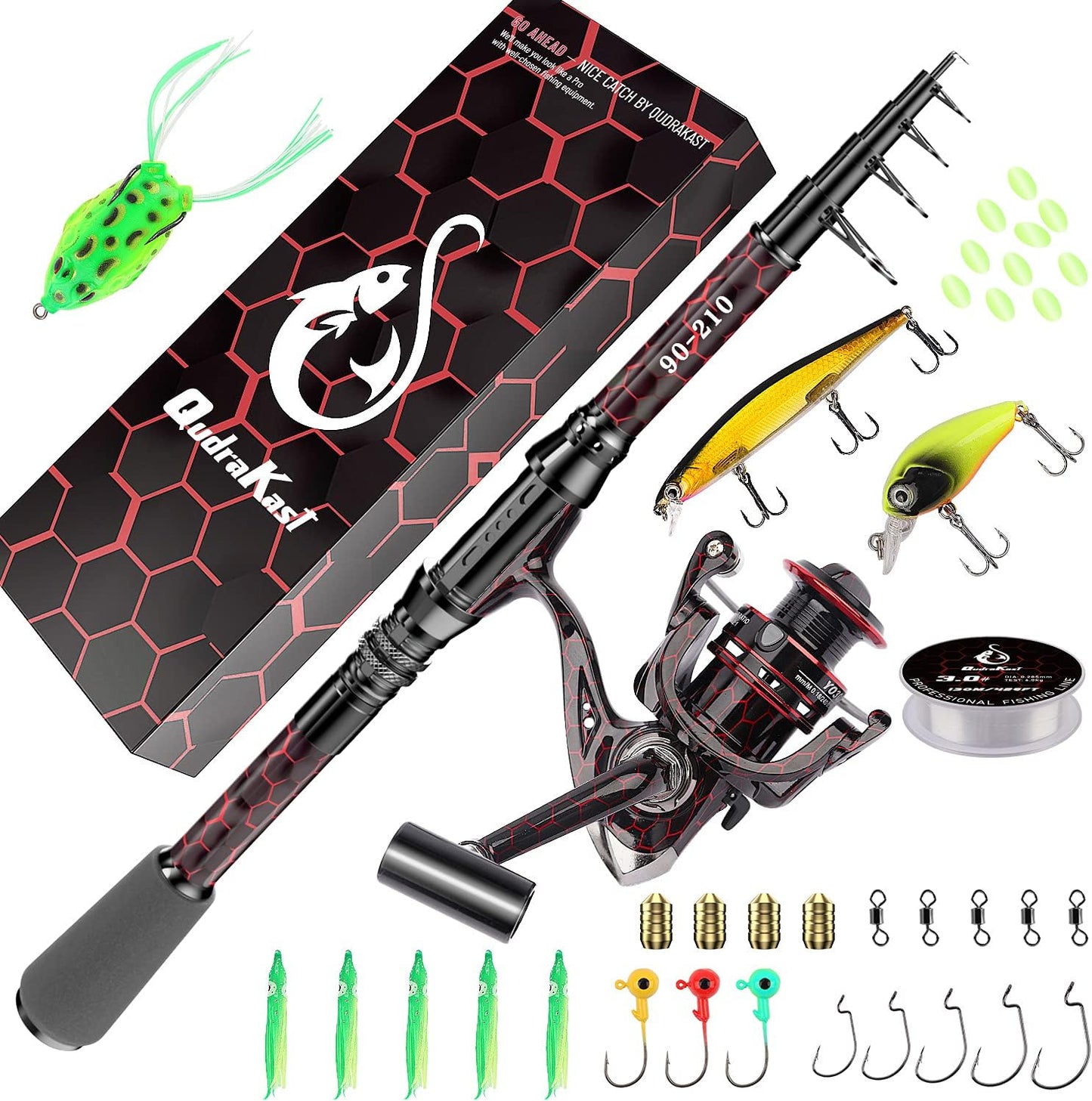 QudraKast Telescopic Combo: X-Warping Design, Carbon Fiber, Tackle Box