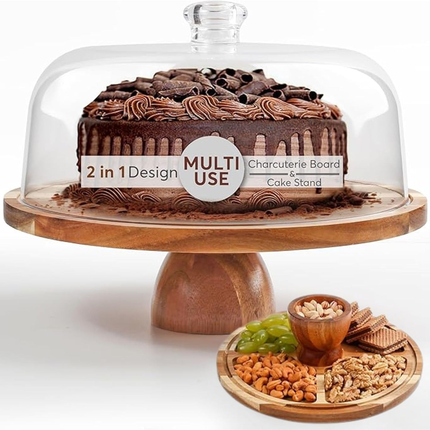 Elegant 2-in-1 Acacia Wood Cake Stand with Lid for Events