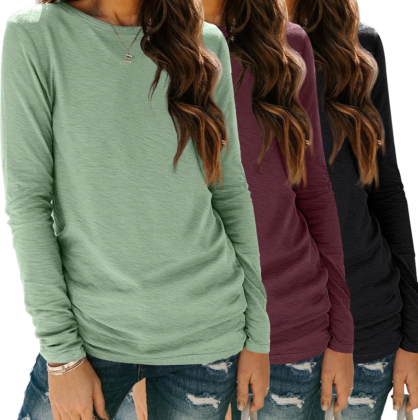 Womens 3 Packs Long Sleeve Shirts for Fall Fashion and Comfort