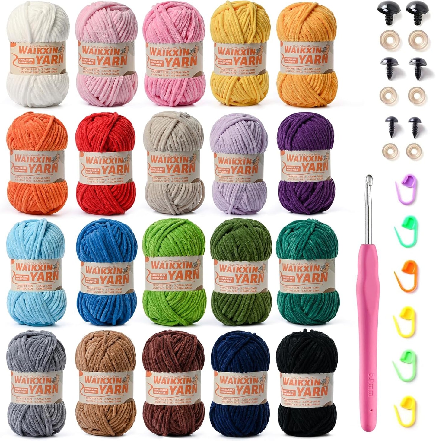 20 Pack Multicolor Super Soft Chunky Chenille Yarn for Crafting
