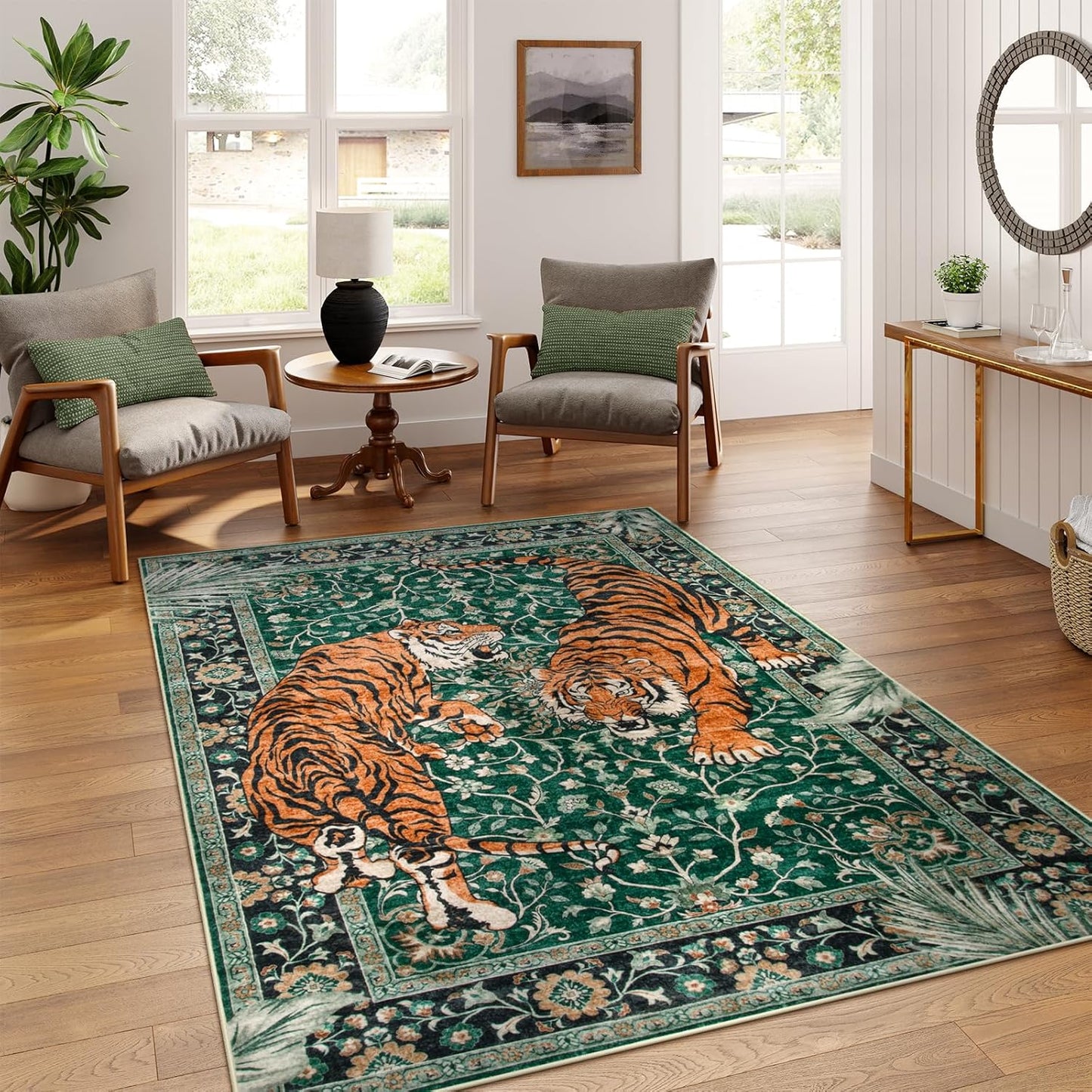 Moynesa Tiger 5x7 Area Rug - Soft, Washable, Non-Slip Design