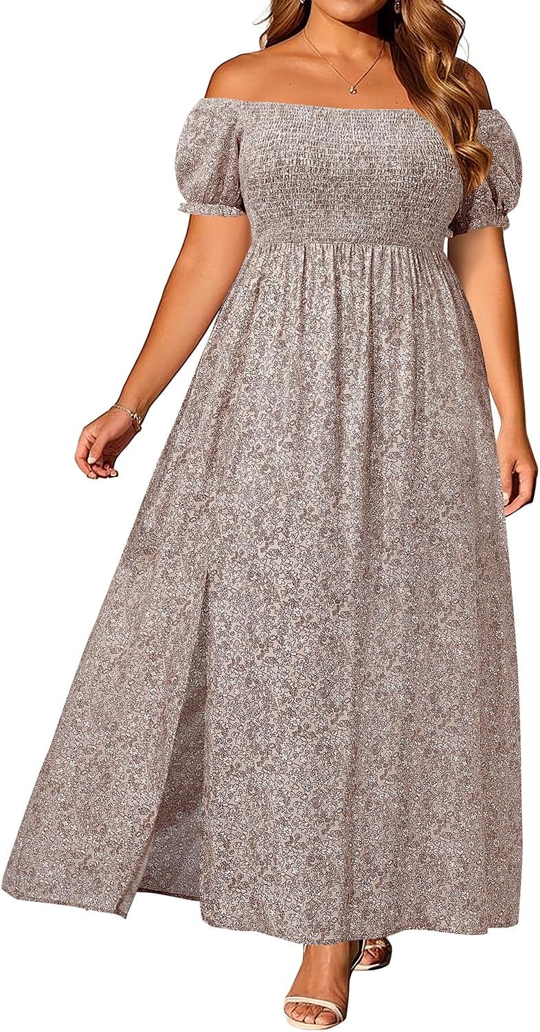 Plus Size Summer Dresses - Boho Casual Off Shoulder Maxi Dress