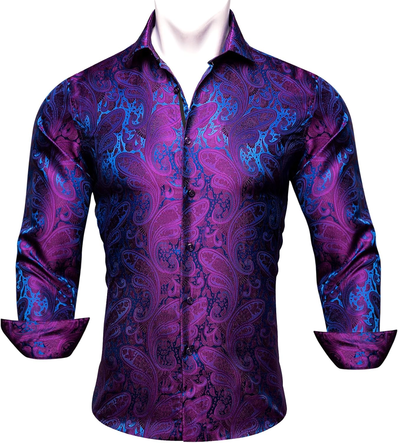 Barry.Wang Men's Dress Shirt Paisley Silk for Formal Events