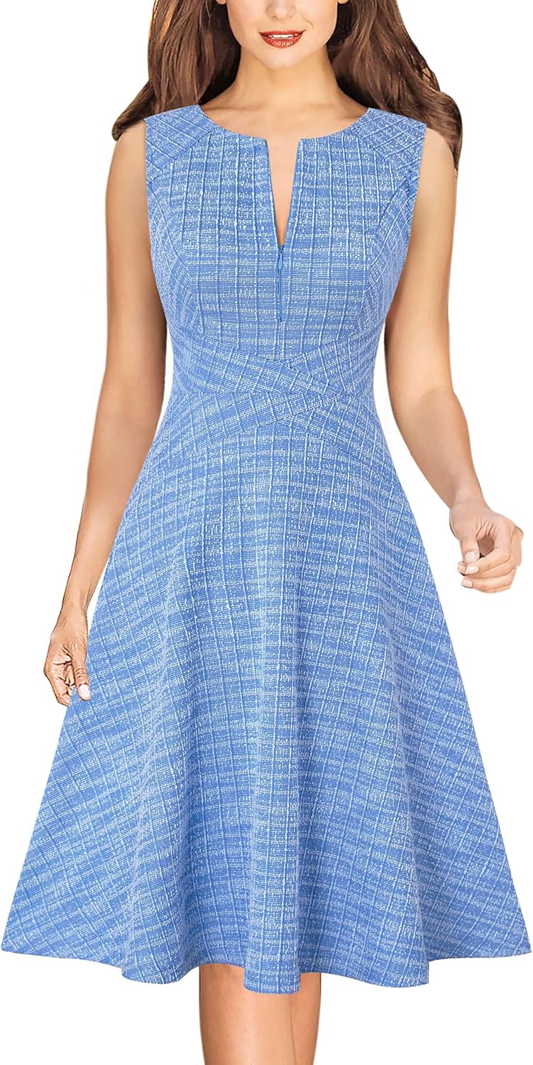 Elegant Front Zipper Slim A-Line Dress for Office & Parties