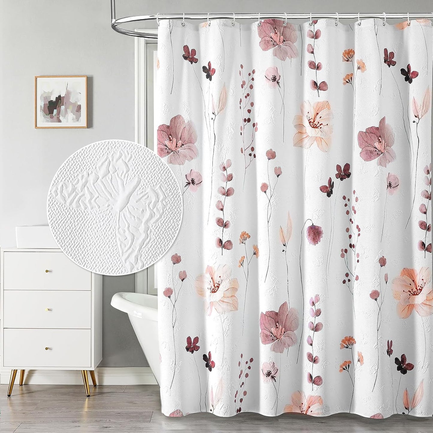 QiyI Extra Long Shower Curtain 72 x 84 with Modern Floral Design