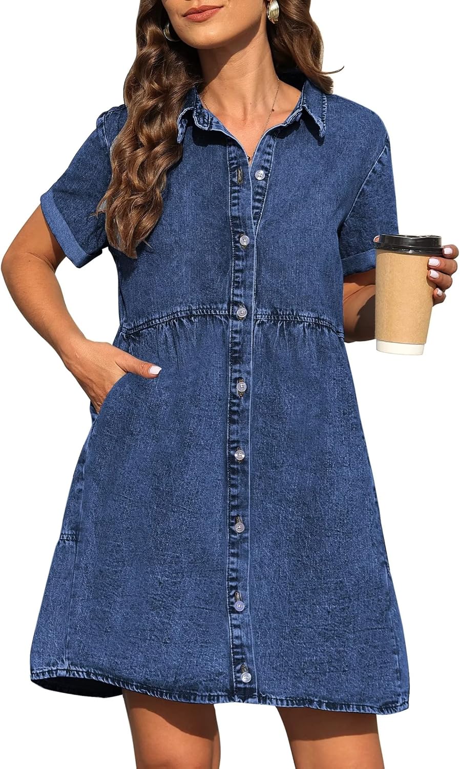 KDF Denim Dress for Women with Pockets - Stylish Babydoll Design