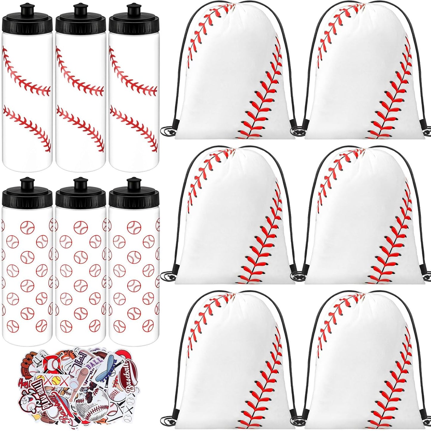 24 Pcs 20 Oz Baseball Water Bottles Bulk with Drawstring Bags
